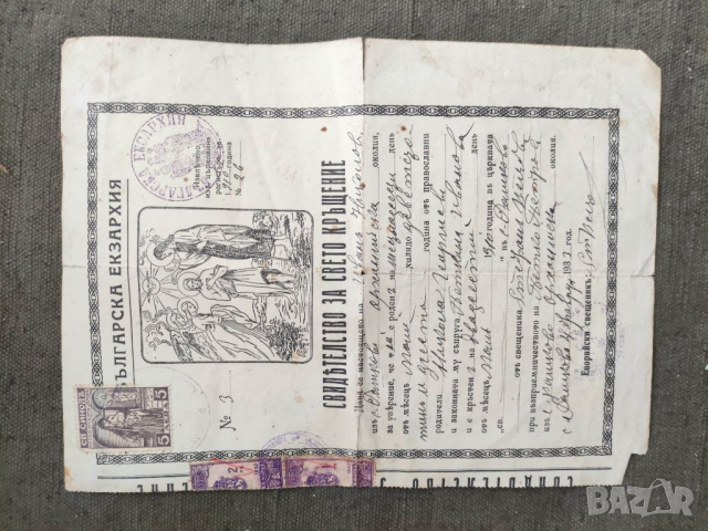 Продавам Свидетелство за кръщение село Рашково 1933