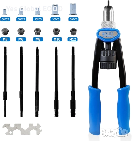 CCLIFE нит гайковерт с 150бр M5–M12 нит гайки комплект за занитване, снимка 2 - Други инструменти - 52320668