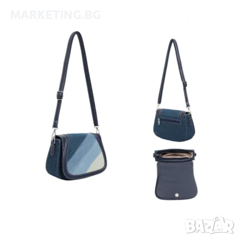 Дамска чанта от деним, с диагонален пачуърк дизайн, снимка 5 - Чанти - 50456138
