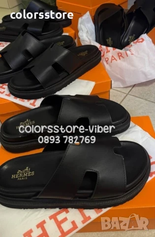 Мъжки чехли Hermes  Черна кожа/BR170s