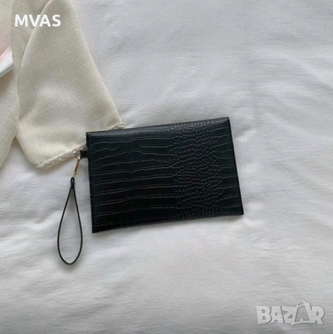 Нов плосък дамски черен клъч за ръка несесер, снимка 4 - Портфейли, портмонета - 52777652