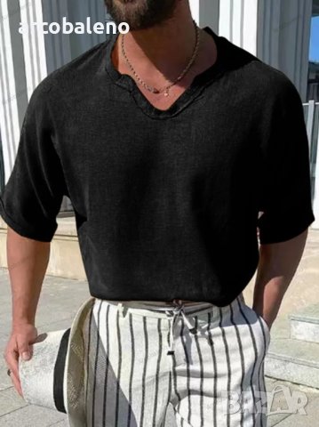 Мъжка едноцветна риза с V-образно деколте, 8цвята , снимка 5 - Ризи - 40761237