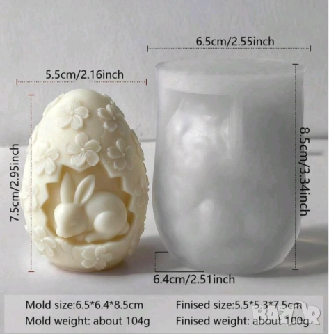 Силиконов молд яйце с цветя и зайче , снимка 2 - Форми - 52875846