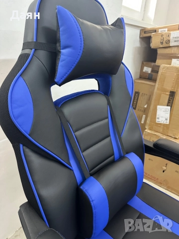 Геймърски стол с телескопична поставка за крака, регулируем, ергономична облегалка, лумбална опора S, снимка 10 - Столове - 51986710