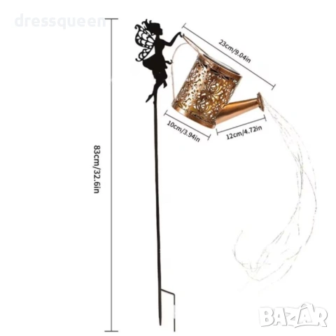 4979 Декоративна соларна лейка с фигура на фея и ефект „течаща светлина“, 63 см, снимка 2 - Декорация за дома - 54065945