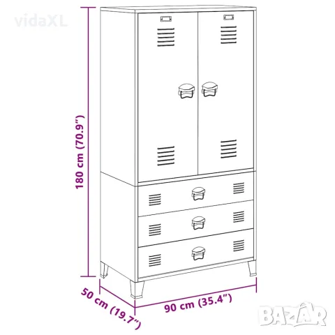 vidaXL Индустриален гардероб, черен, 90x50x180 см, метал, снимка 9 - Гардероби - 56147073