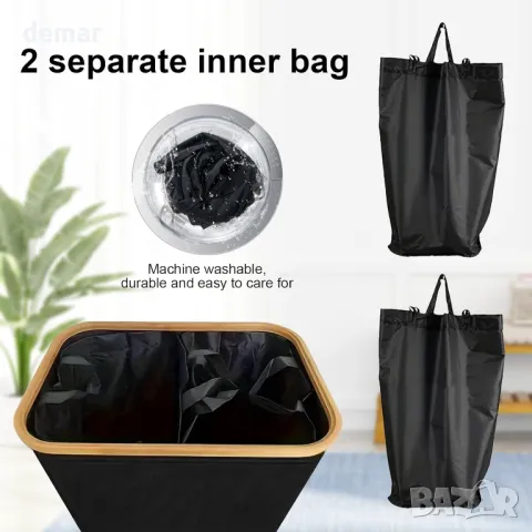 lulalula Кофа за рециклиране за кухня 140 л с капак и 2 подвижни вътрешни торби, черна, снимка 7 - Други стоки за дома - 50255628