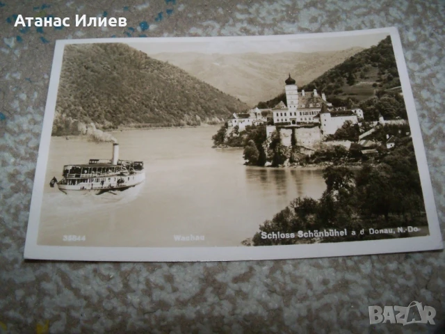 Стара австрийска пощенска картичка с параход и замъка Шьонбюел 1939г.