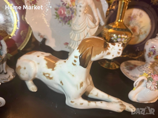 Lomonosov USSR Circa  1950 porcelain English Pointer dog - изящен и огромен сетер, снимка 7 - Антикварни и старинни предмети - 52791333