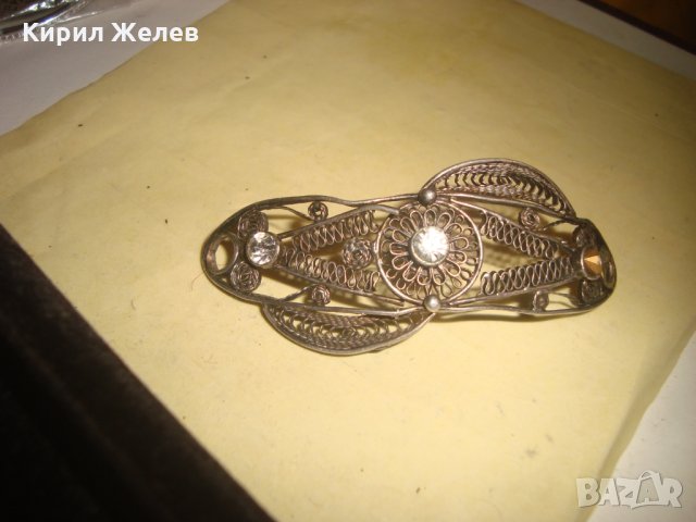 СРЕБЪРНА ФИЛИГРАННА АРТ ДЕКО ШНОЛА ФИБА за КОСА с ЦИРКОНИ МАЙСТОРСКА ЮВЕЛИРНА СТАРА РАБОТА 24071, снимка 15 - Антикварни и старинни предмети - 33789665