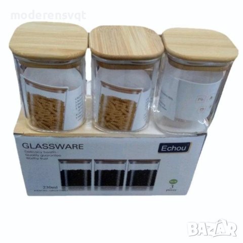 Малък стъклен буркан с бамбуков капак, снимка 3 - Други - 42746758
