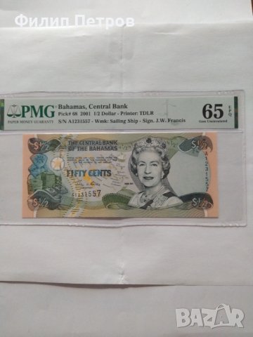 PMG 65 - Бахами ,1/2 долар ,2001 г., снимка 1 - Нумизматика и бонистика - 42865582