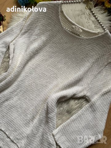 Бял пуловер с пайети, снимка 2 - Блузи с дълъг ръкав и пуловери - 38958591