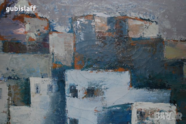 Стара огромна картина, градски пейзаж, Цв. Цветков,1982, снимка 6 - Картини - 31180718