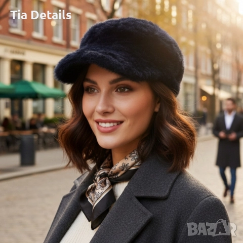 Топла дамска шапка с козирка - зимен пухкав модел, снимка 10 - Шапки - 52997158