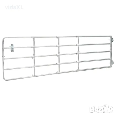 vidaXL Оградна порта, 5 пръта, стомана, (150-400)x90 см, сребриста