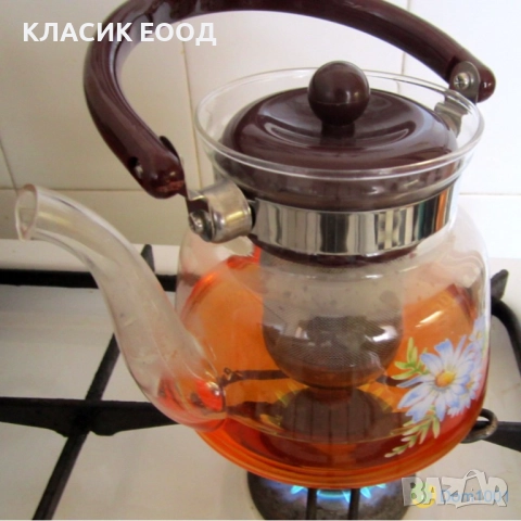 Огнеупорен стъклен чайник с цедка 1,8 л., снимка 2 - Други - 51806098