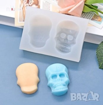 Череп глава лице гръб скелет силиконов молд форма форнан гипс шоколад декор украса, снимка 2 - Форми - 44197781