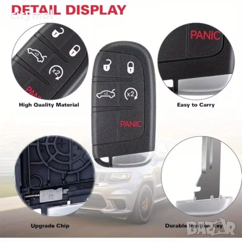 Кутийка за ключ с 5 бутона и острие за Jeep, CHRYSLER, DODGE, FIAT – смарт ключ, снимка 4 - Аксесоари и консумативи - 53178008