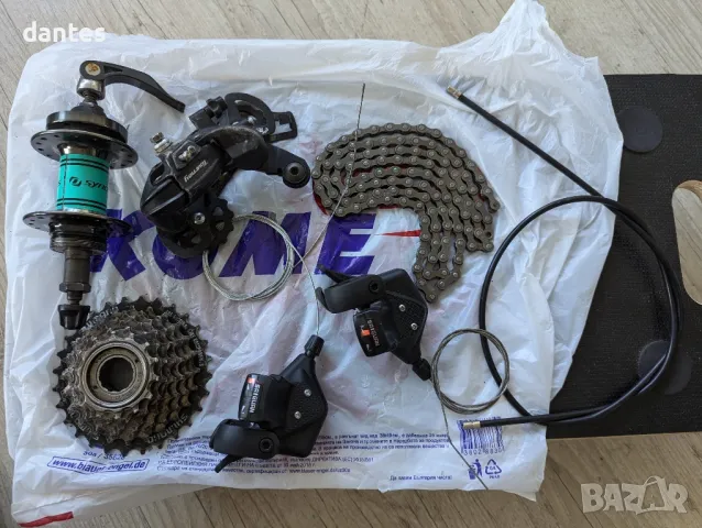 Shimano скорости 3х7 и спирачки, главина и касета, курбели, средно и педали, Плюс диск 160мм. МТБ, снимка 13 - Части за велосипеди - 47396111