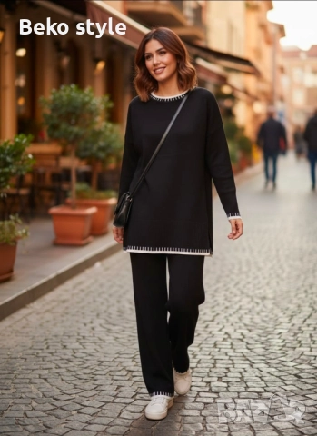 Дамски комплект от фино плетиво наличен в Бяло и Черно