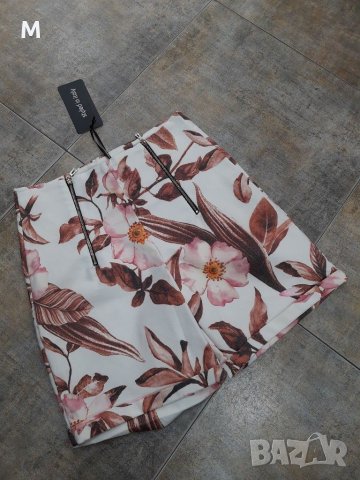 Нови къси панталонки с висока талия бели на цветя на намаление, снимка 1 - Къси панталони и бермуди - 29576497