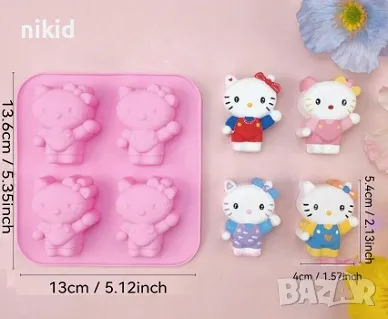 4 Коте Кити цял ръст Hello Kitty силиконов молд форма фондан шоколад гипс сапун, снимка 2 - Форми - 47683686