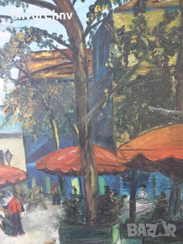 114х64см/стара голяма картина масло върху платно/градски пейзаж-зима/Anastasia/дървена рамка, снимка 5 - Картини - 50953506