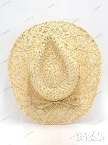 Ръчно плетена каубойска сламена шапка с повдигната периферия, 5цвята , снимка 10 - Шапки - 44447938