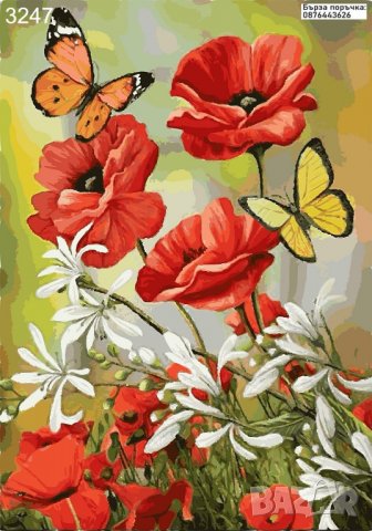 Диамантен гоблен Пеперуди и цветя 1, снимка 1 - Гоблени - 37651612