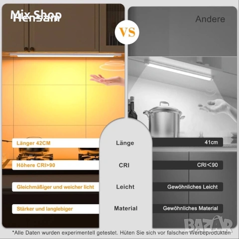 Ново LED осветление за под шкаф за кухня, 42 см светлинна лента за кухня, активиране с ръка (сензор), снимка 3 - Друга електроника - 53944800