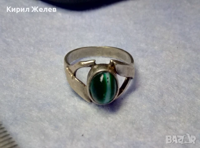 СТАР Винтидж АРТ СКЪПОЦЕНЕН СРЕБЪРЕН ПРЪСТЕН СРЕБРО 900 с РЯДЪК ЦВЯТ ПОЛИРАН КАМЪК КОТЕШКО ОКО 47538, снимка 5 - Антикварни и старинни предмети - 50489487