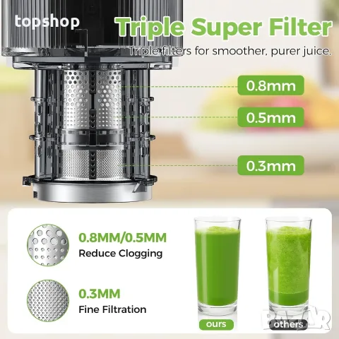 Чисто Нова Бавнопресоваща Сокоизстисквачка Cold Press Juicer YASHE (127 mm Голям Отвор)  , снимка 4 - Сокоизстисквачки и цитрус преси - 56119537