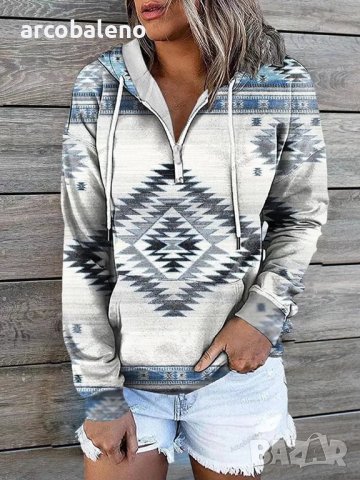 Нов дамски суичър с качулка с етнически племенен принт, 11цвята , снимка 6 - Суичъри - 42815701