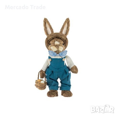 Великденска фигура Заек Mercado Trade, Син гащеризон, 47см, снимка 2 - Декорация за дома - 44470904