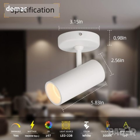 Aisilan прожектор LED бял димируем въртящ се за таван 7W 3000K - бял, снимка 2 - Прожектори - 42807583