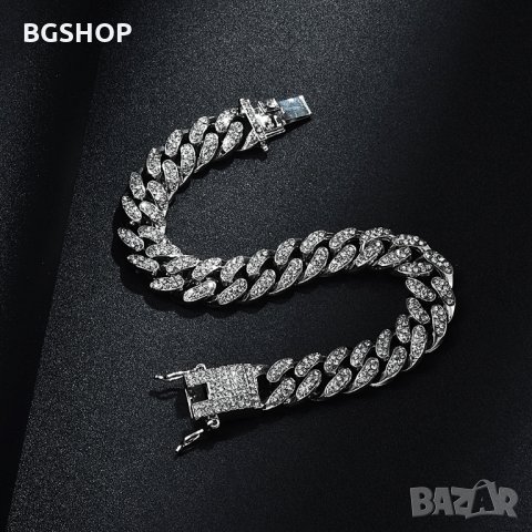  Bling Bling гривна бижу Iced Cuban - Silver, снимка 4 - Гривни - 30098076