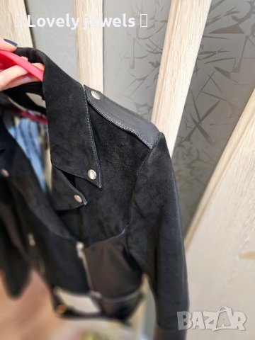 Дамско кожено яке черно естествена кожа велур, снимка 2 - Якета - 42673593