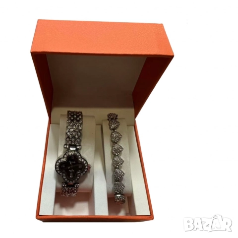 Комплект часовник + гривна – Луксозен стил с камъни, снимка 4 - Бижутерийни комплекти - 52040676