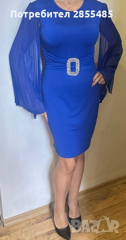 Синя рокля еластична, снимка 2 - Рокли - 52096863