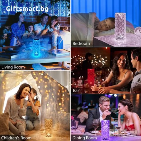 Кристална/Диамантена/презареждаща се LED Лампа, 16 цвята, дистанционно, снимка 6 - Настолни лампи - 40319787