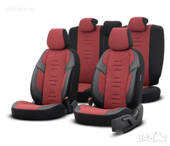 Луксозна тапицерия OTOM текстил с еко кожа THRONE Design – Червено-черна с черен шев