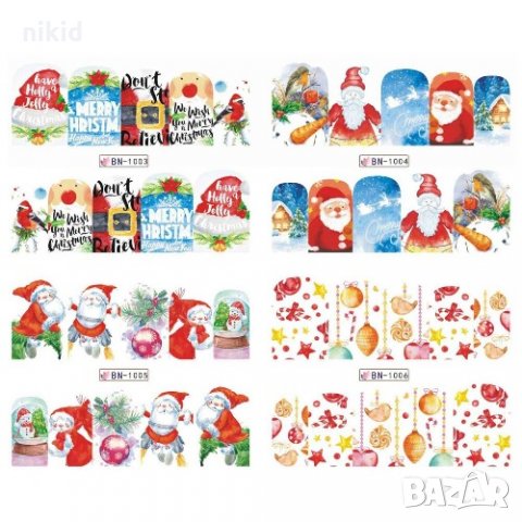 лист 12 в 1 Коледни Снежен човек слайдер татос ваденки водни стикери за нокти маникюр, снимка 3 - Продукти за маникюр - 31263421