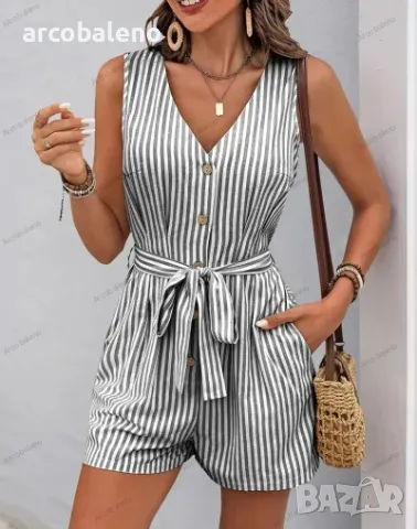 Раиран дамски гащеризон с V-образно деколте, 9цвята , снимка 15 - Гащеризони - 48853240