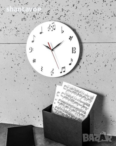 Музикален стенен часовник с ноти, снимка 2 - Стенни часовници - 44602718