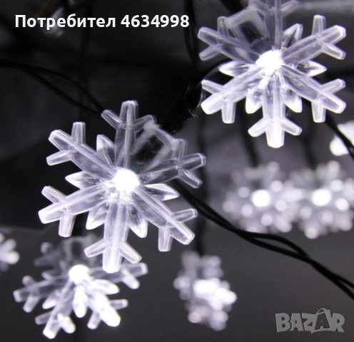 Многоцветни коледни LED лампички със снежинки с щепсел - Многоцветни, дължина - 5м ,28бр лампички., снимка 4 - Лед осветление - 52209623