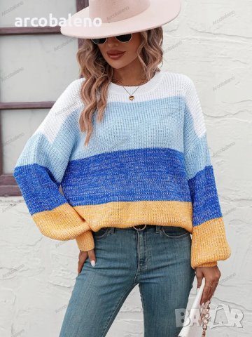Дамски моден пуловер с цветни блокове, 3цвята - 023, снимка 14 - Блузи с дълъг ръкав и пуловери - 42305738
