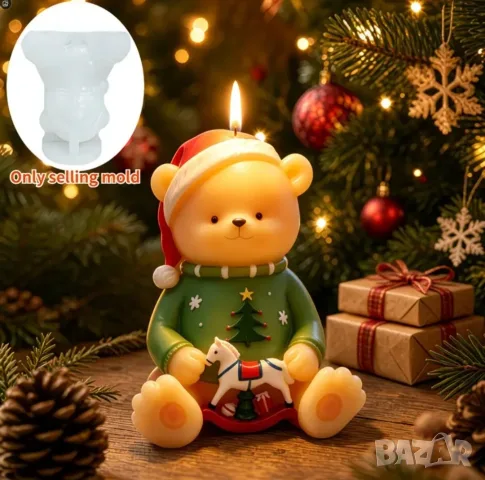 Молд коледно мече с шапка , снимка 3 - Форми - 56526122