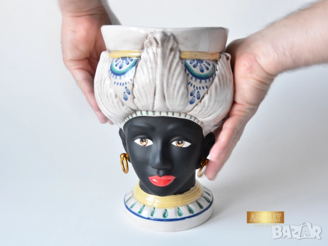 Керамична Саксия / Кашпа за Цветя с Форма на Глава на Африканска Жена / Подарък Декорация за Дома, снимка 13 - Саксии и кашпи - 52417680