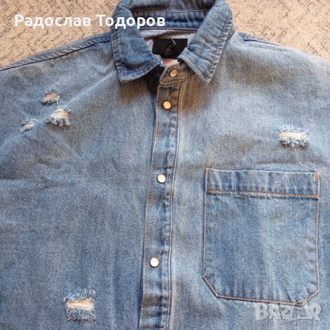 Синя мъжка дънкова риза  "H-M", снимка 4 - Ризи - 38624159